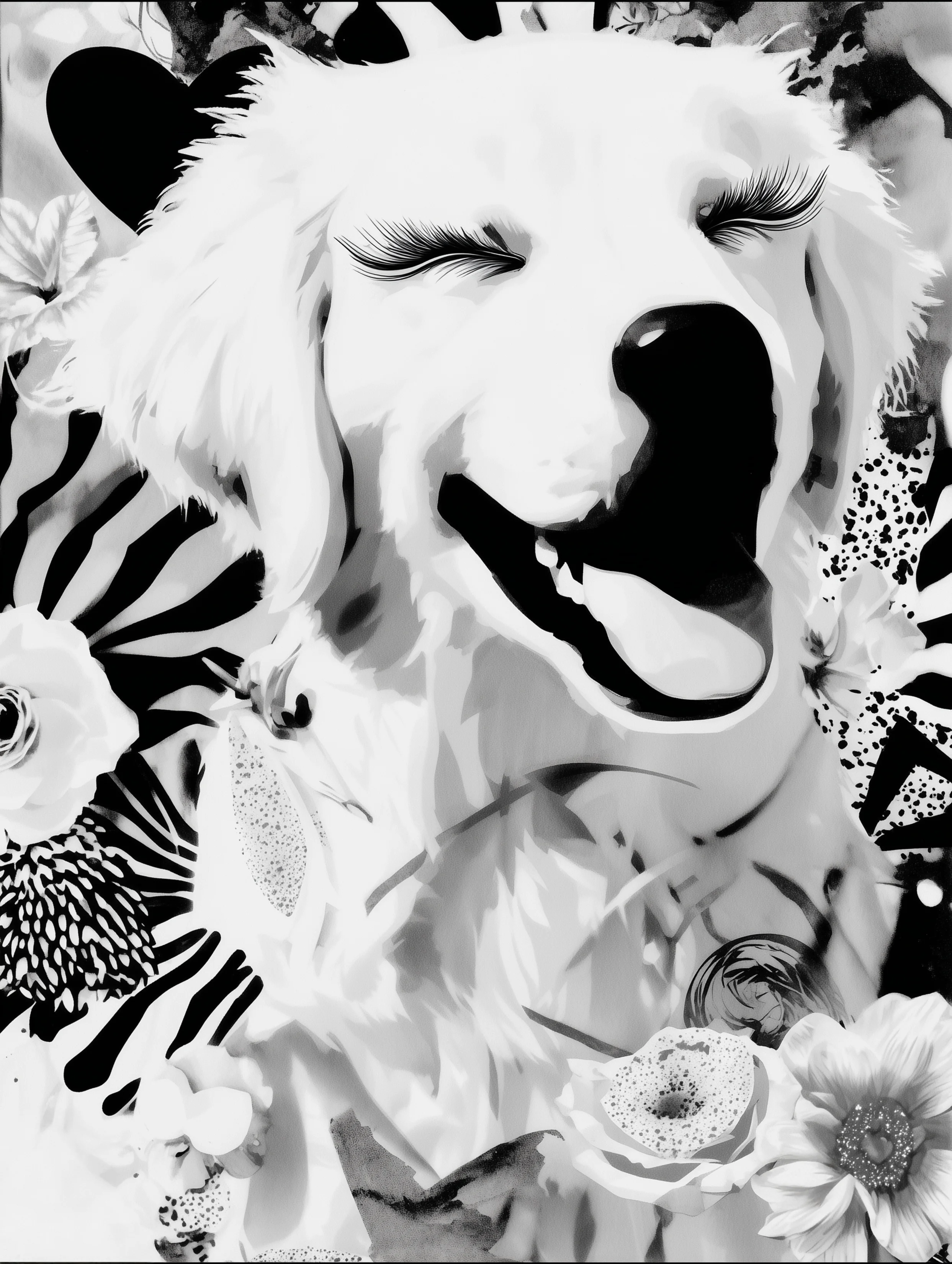 Free printable dog coloring page for adults featuring laughing golden retriever